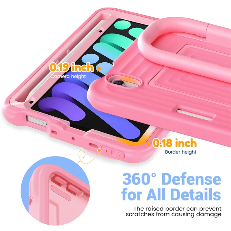 Tablet Case for iPad mini (2024)  /  (2021) Wavy Texture Silicone PC Cover with Kickstand   /   Shoulder Strap - Pink