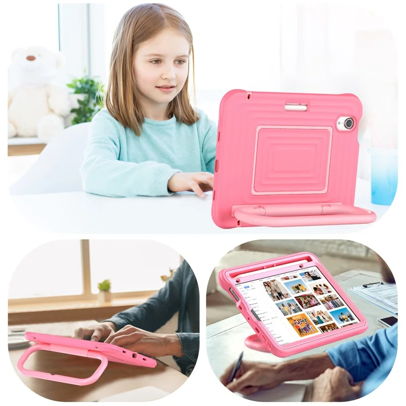 Tablet Case for iPad mini (2024)  /  (2021) Wavy Texture Silicone PC Cover with Kickstand   /   Shoulder Strap - Pink