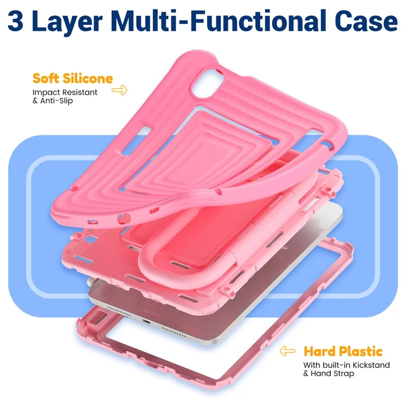 Tablet Case for iPad mini (2024)  /  (2021) Wavy Texture Silicone PC Cover with Kickstand   /   Shoulder Strap - Pink