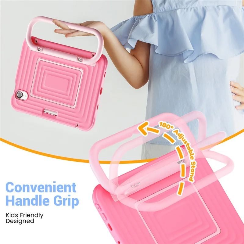 Tablet Case for iPad mini (2024)  /  (2021) Wavy Texture Silicone PC Cover with Kickstand   /   Shoulder Strap - Pink