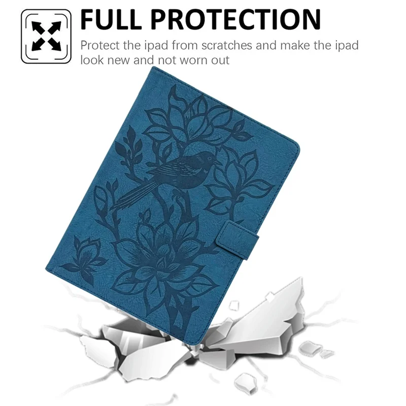 Tablet Case for iPad Mini  /  2  /  3  /  4  /  (2024)  /  (2021)  /  (2019) 7.9 inch  /  Wi-Fi  /  iPod mini (1st Generation Embossed Magpie Pattern TPU PU Protective Cover with Card Slots - Blue