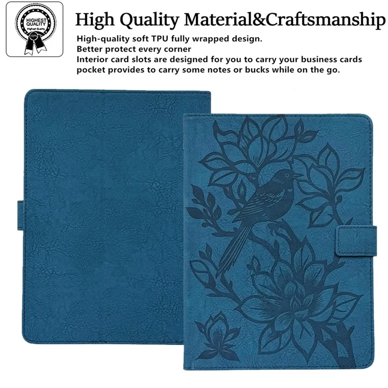 Tablet Case for iPad Mini  /  2  /  3  /  4  /  (2024)  /  (2021)  /  (2019) 7.9 inch  /  Wi-Fi  /  iPod mini (1st Generation Embossed Magpie Pattern TPU PU Protective Cover with Card Slots - Blue