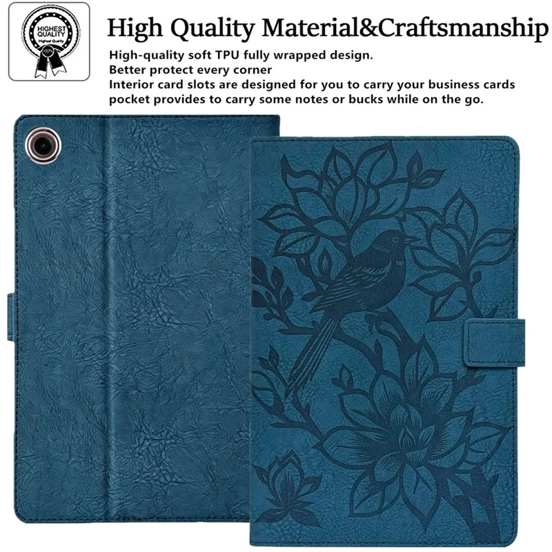 Tablet Case for Amazon Fire HD 10 (2019)  /  (2017)  /  (2015) Embossed Magpie Pattern TPU PU Protective Cover with Card Slots - Blue
