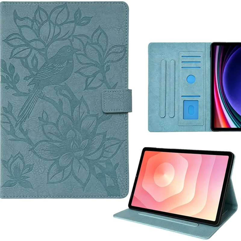 Tablet Case for Amazon Fire HD 8 (2018)  /  (2017)  /  (2016)  /  (2015)  Embossed Magpie Pattern TPU PU Protective Cover with Card Slots - Misty Blue