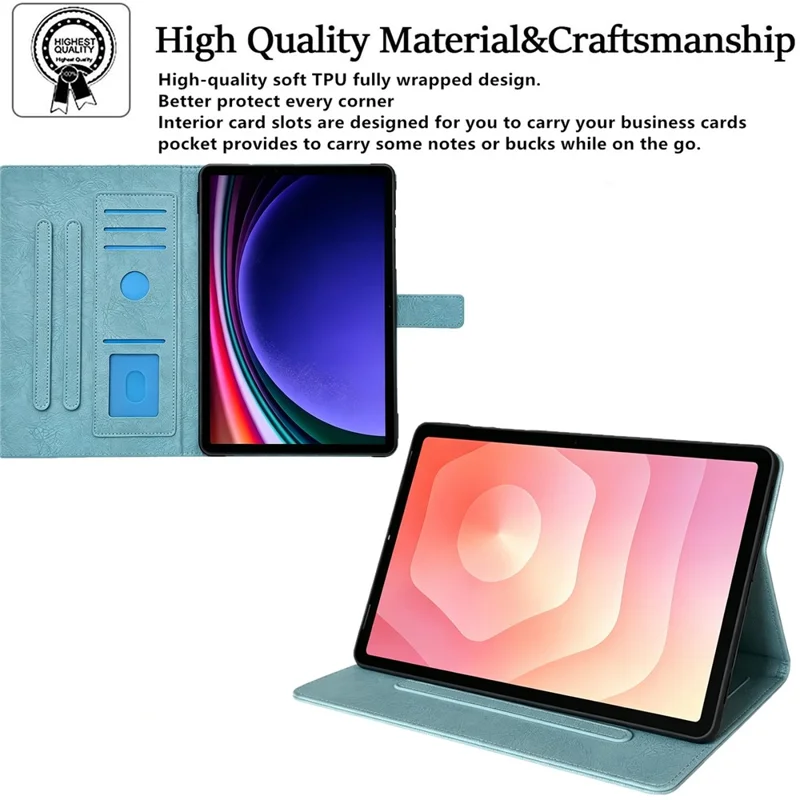 Tablet Case for Amazon Fire HD 8 (2018)  /  (2017)  /  (2016)  /  (2015)  Embossed Magpie Pattern TPU PU Protective Cover with Card Slots - Misty Blue