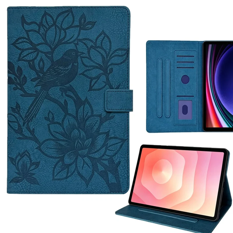 Tablet Case for Amazon Fire HD 8 (2024)  /  (2022)  /  (2020)  /  8 Plus (2022)  /  (2020)  Embossed Magpie Pattern TPU PU Protective Cover with Card Slots - Blue