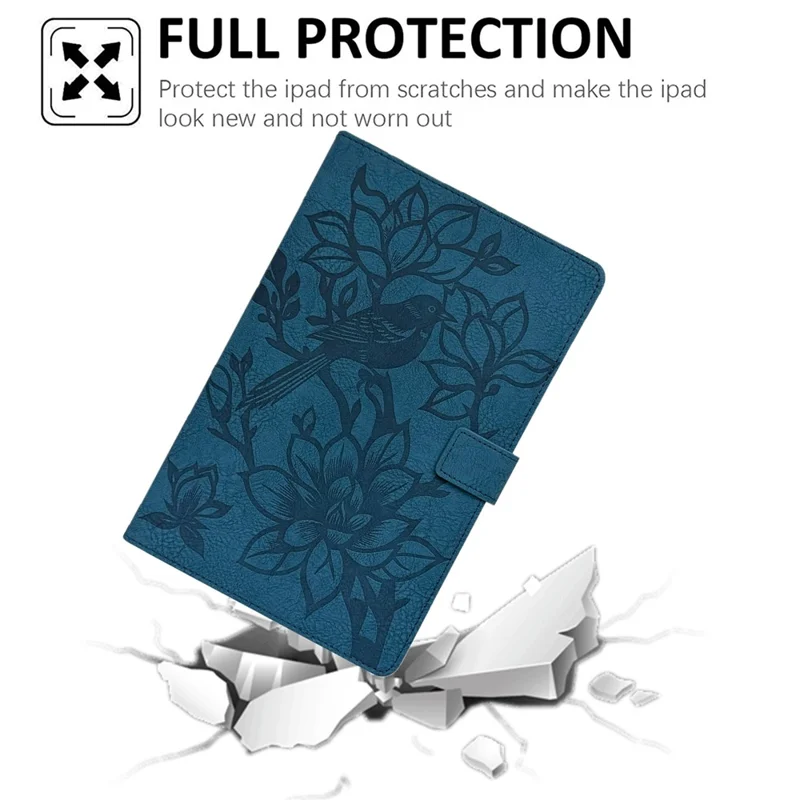 Tablet Case for Amazon Fire HD 8 (2024)  /  (2022)  /  (2020)  /  8 Plus (2022)  /  (2020)  Embossed Magpie Pattern TPU PU Protective Cover with Card Slots - Blue