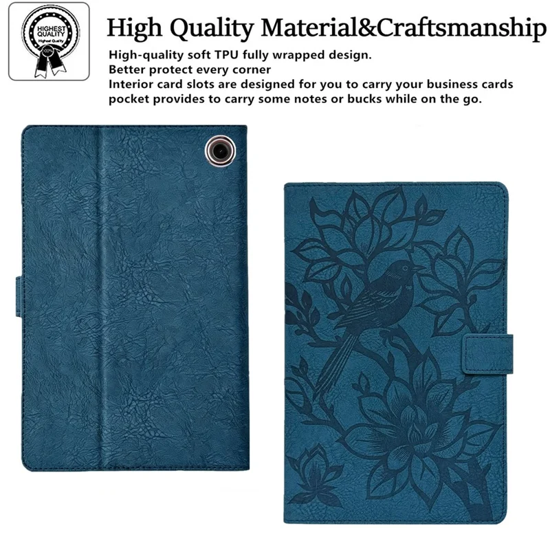 Tablet Case for Amazon Fire HD 8 (2024)  /  (2022)  /  (2020)  /  8 Plus (2022)  /  (2020)  Embossed Magpie Pattern TPU PU Protective Cover with Card Slots - Blue