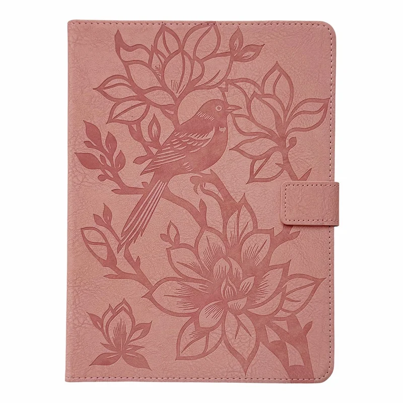 Tablet Case for iPad (2025)  /  10.9 (2022) Embossed Magpie Pattern TPU PU Protective Cover with Card Slots - Pink