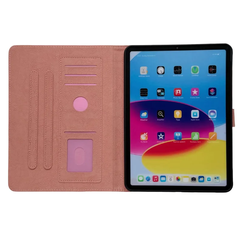 Tablet Case for iPad (2025)  /  10.9 (2022) Embossed Magpie Pattern TPU PU Protective Cover with Card Slots - Pink