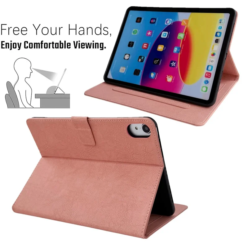 Tablet Case for iPad (2025)  /  10.9 (2022) Embossed Magpie Pattern TPU PU Protective Cover with Card Slots - Pink