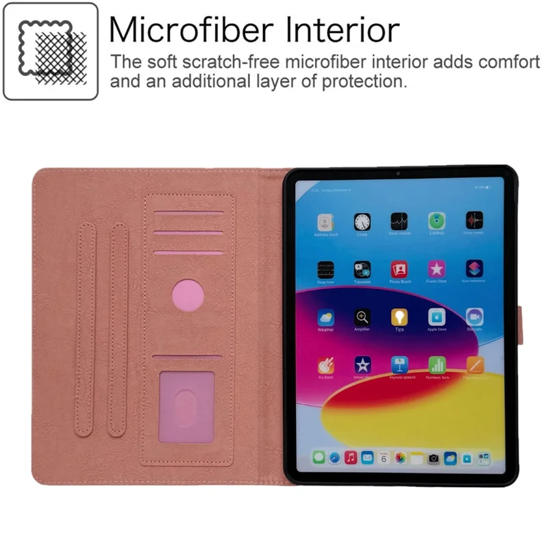 Tablet Case for iPad (2025)  /  10.9 (2022) Embossed Magpie Pattern TPU PU Protective Cover with Card Slots - Pink