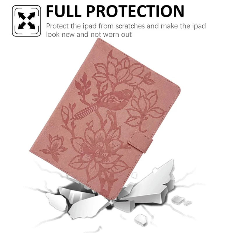 Tablet Case for iPad mini (2024)  /  (2021) Embossed Magpie Pattern TPU PU Protective Cover with Card Slots - Pink