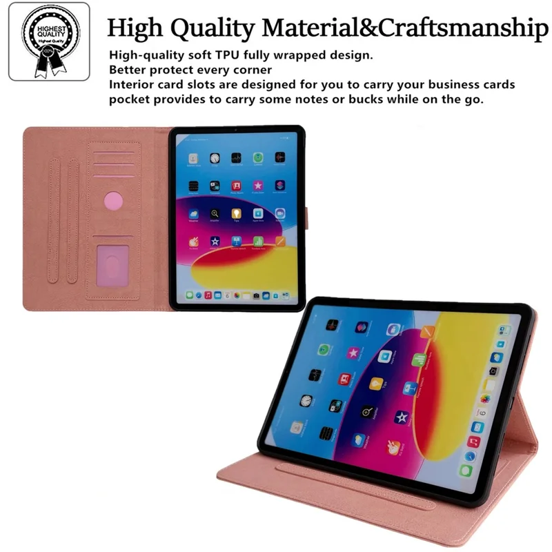 Tablet Case for iPad mini (2024)  /  (2021) Embossed Magpie Pattern TPU PU Protective Cover with Card Slots - Pink