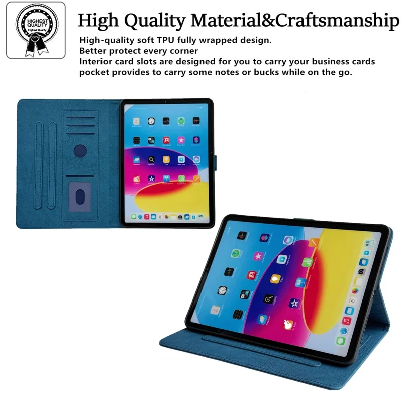 Tablet Case for iPad Pro 13 (2025)  /  (2024) Embossed Magpie Pattern TPU PU Protective Cover with Card Slots - Blue