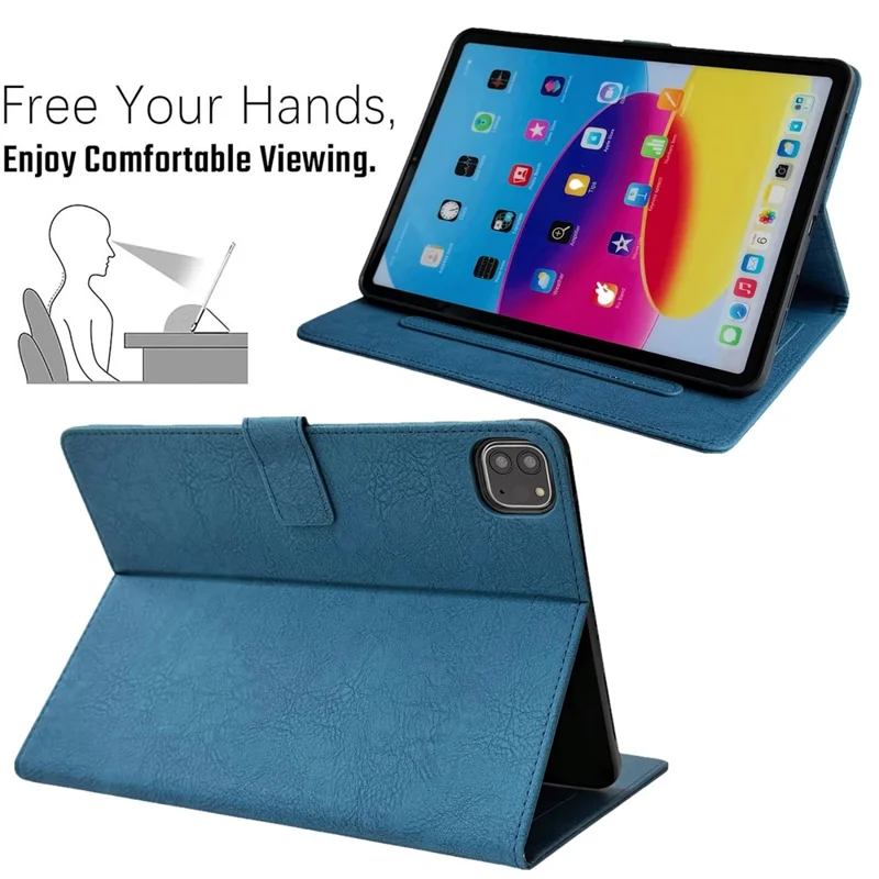 Tablet Case for iPad Pro 13 (2025)  /  (2024) Embossed Magpie Pattern TPU PU Protective Cover with Card Slots - Blue