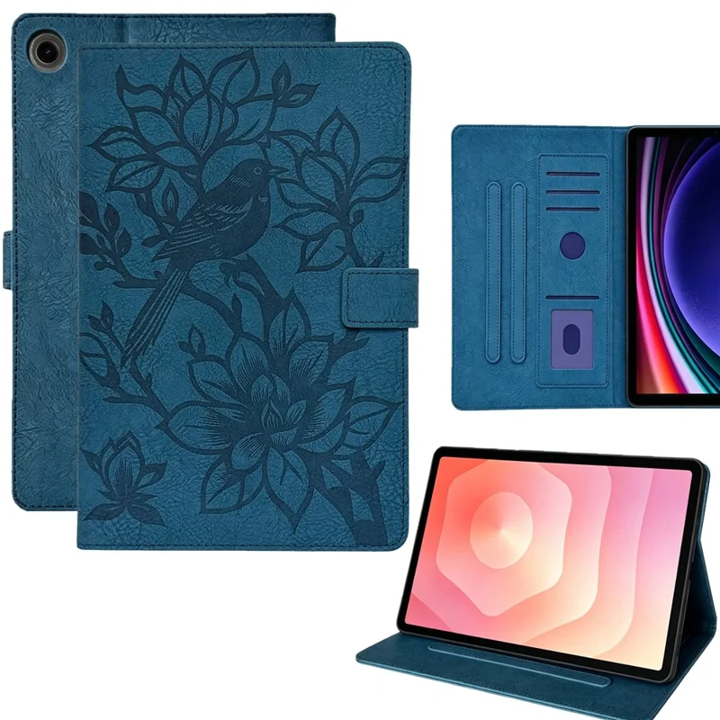 Tablet Case for Samsung Galaxy Tab A8 10.5 (2022))  /  (2021) Embossed Magpie Pattern TPU PU Protective Cover with Card Slots - Blue