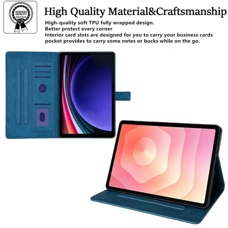 Tablet Case for Samsung Galaxy Tab A8 10.5 (2022))  /  (2021) Embossed Magpie Pattern TPU PU Protective Cover with Card Slots - Blue