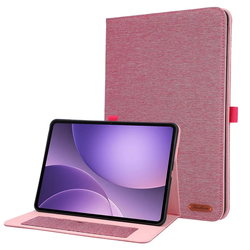 For Oppo Pad 5 Case with Stand Card Holder Cloth Texture Leather Tablet Cover - Pink