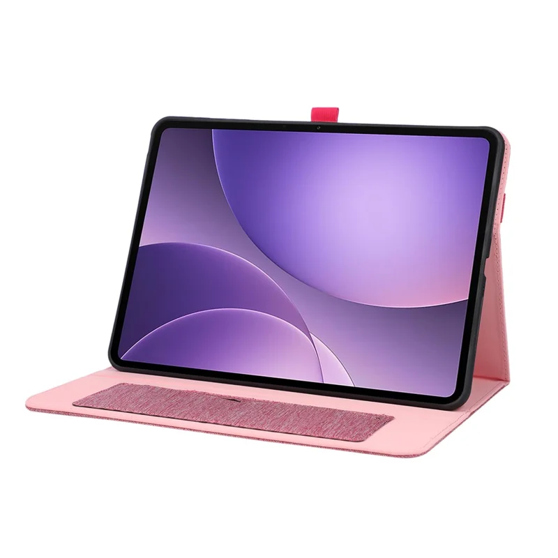 For Oppo Pad 5 Case with Stand Card Holder Cloth Texture Leather Tablet Cover - Pink