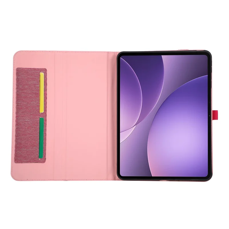 For Oppo Pad 5 Case with Stand Card Holder Cloth Texture Leather Tablet Cover - Pink