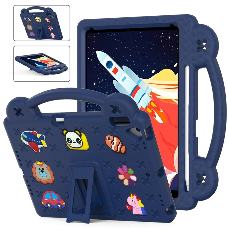 For iPad 10.2 (2021) / (2019) / (2020) Portable EVA Case Shockproof Tablet Cover Anti-Scratch Case with Kickstand - Navy Blue