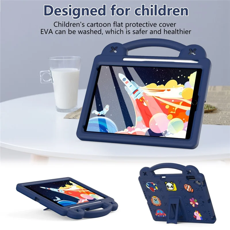For iPad 10.2 (2021) / (2019) / (2020) Portable EVA Case Shockproof Tablet Cover Anti-Scratch Case with Kickstand - Navy Blue