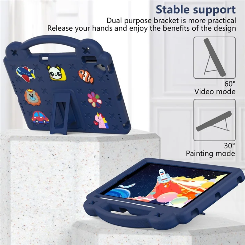For iPad 10.2 (2021) / (2019) / (2020) Portable EVA Case Shockproof Tablet Cover Anti-Scratch Case with Kickstand - Navy Blue
