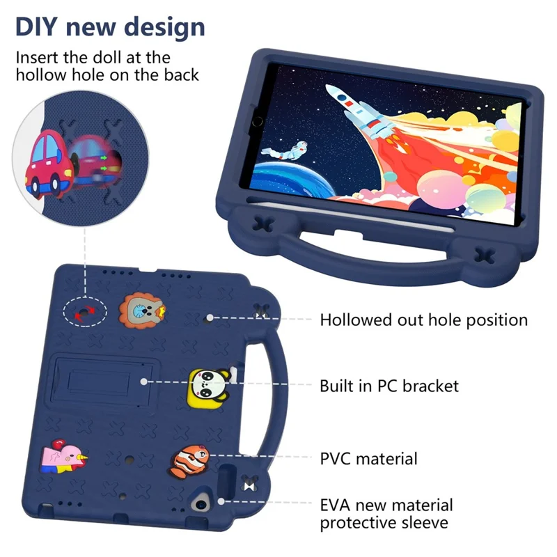 For iPad 10.2 (2021) / (2019) / (2020) Portable EVA Case Shockproof Tablet Cover Anti-Scratch Case with Kickstand - Navy Blue