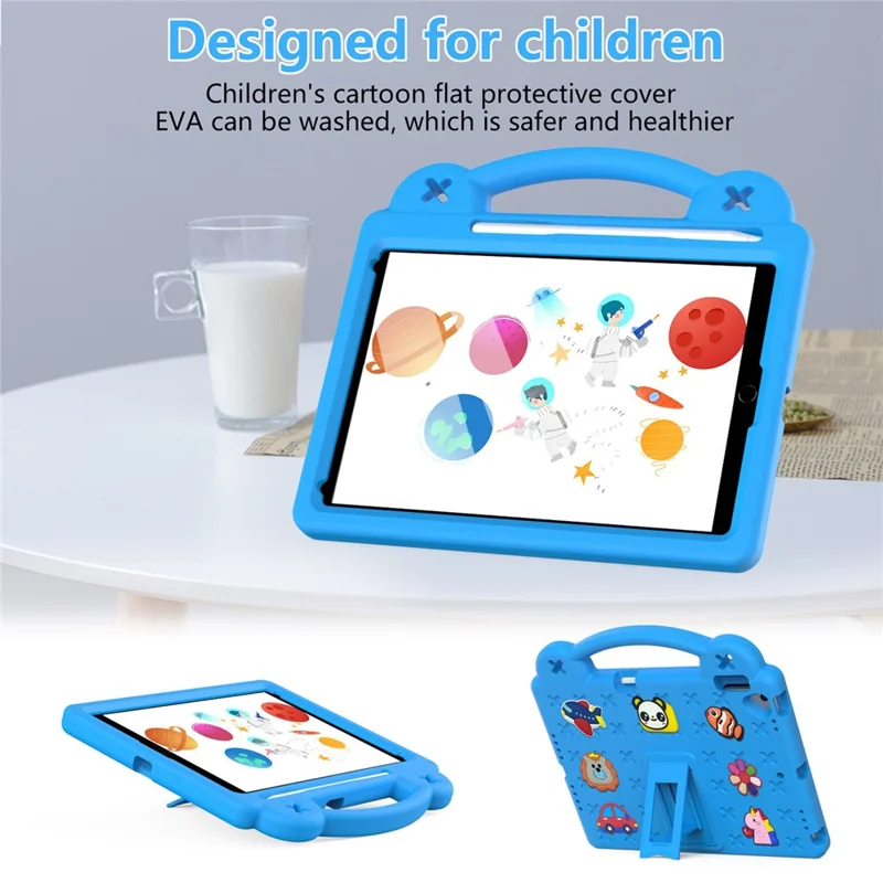 For iPad 10.2 (2021) / (2019) / (2020) Portable EVA Case Shockproof Tablet Cover Anti-Scratch Case with Kickstand - Sky Blue