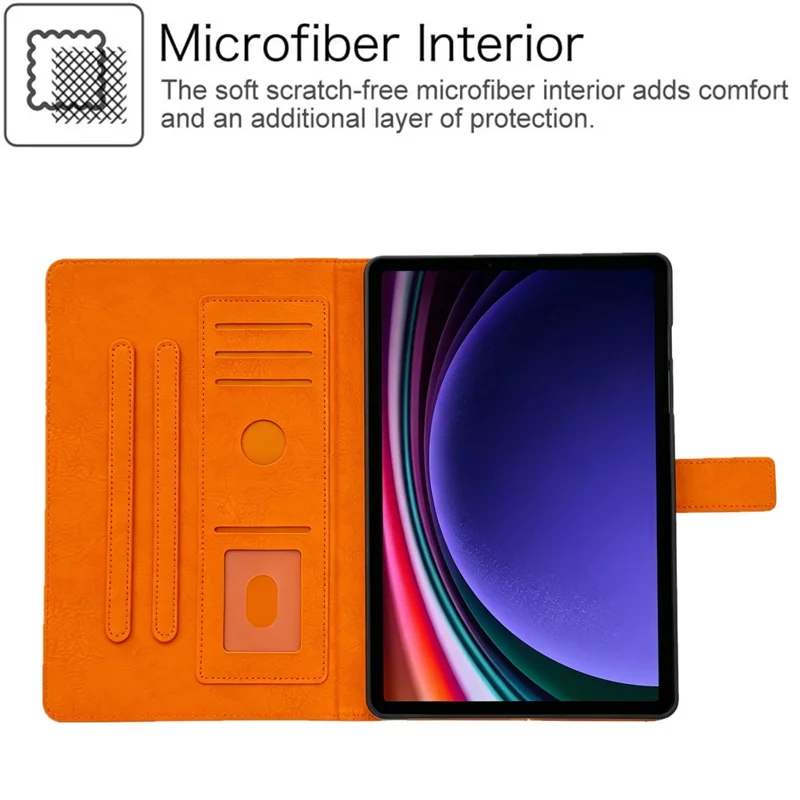 Tablet Case for Samsung Galaxy Tab S10 Lite / S10 FE+ / S9 FE / S9 Embossed Magpie Pattern TPU PU Protective Cover with Card Slots - Orange