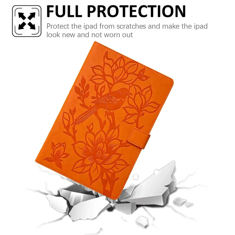 Tablet Case for Samsung Galaxy Tab S10 Lite / S10 FE+ / S9 FE / S9 Embossed Magpie Pattern TPU PU Protective Cover with Card Slots - Orange
