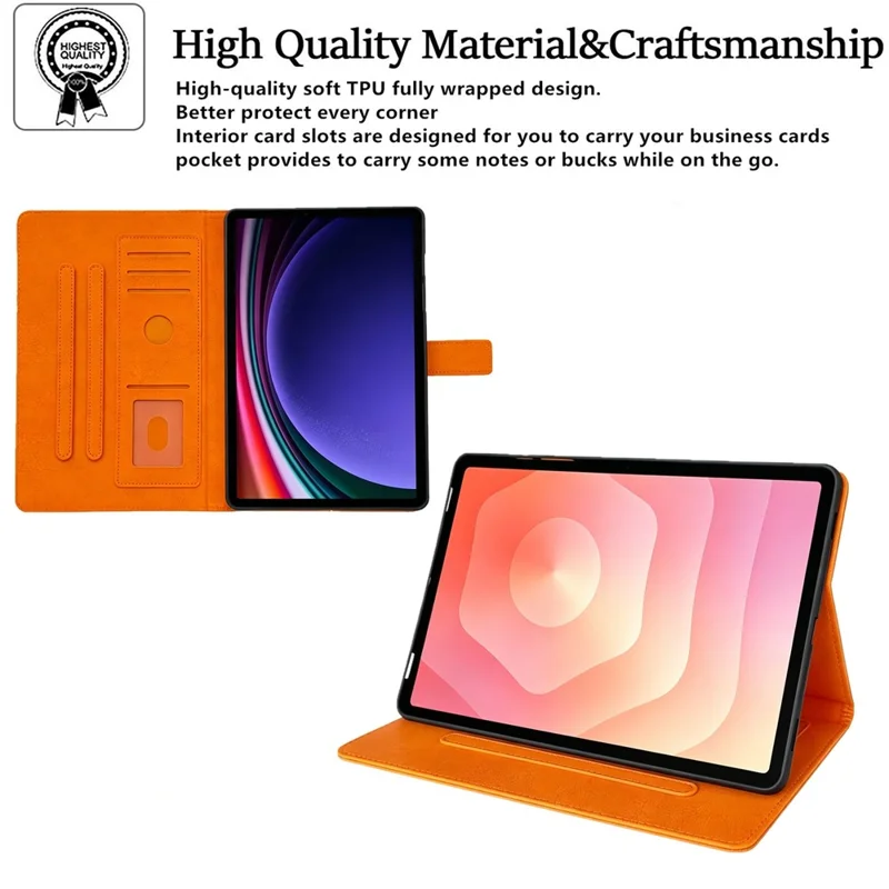 Tablet Case for Samsung Galaxy Tab S10 Lite / S10 FE+ / S9 FE / S9 Embossed Magpie Pattern TPU PU Protective Cover with Card Slots - Orange