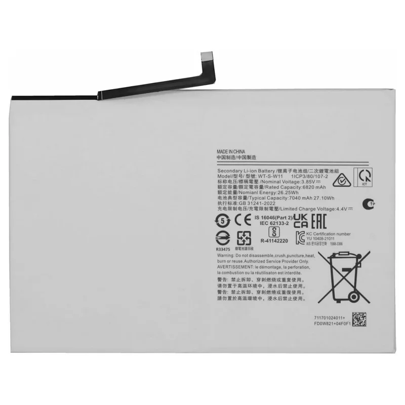 For Samsung Galaxy Tab A9+ X210 X215 X216 11" 3.89V 6820mAh Li-Polymer Battery Assembly Part (Without Logo) (Encode: WT-S-W11)