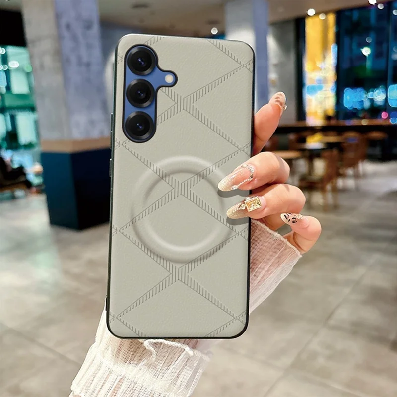 For Samsung Galaxy A27 5G Magnetic Case X-Patterned TPU PU Leather PC Anti-Drop Phone Cover - Grey