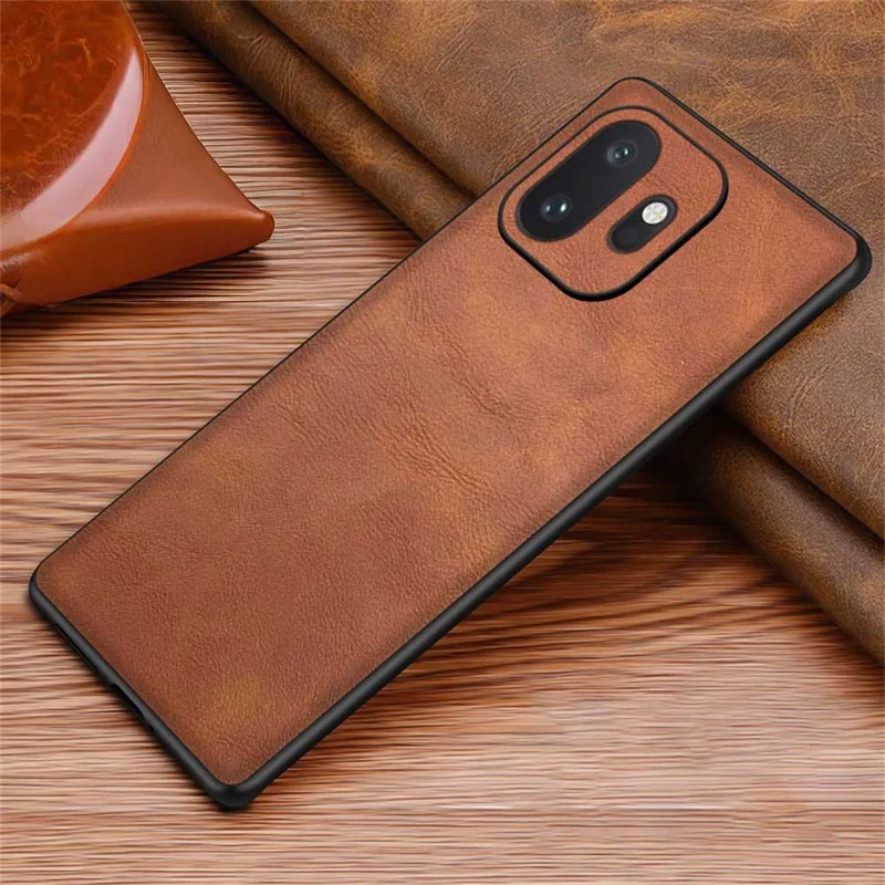 For OnePlus 15T 5G Case Retro Leather Coated PC + TPU Phone Cover - Brown