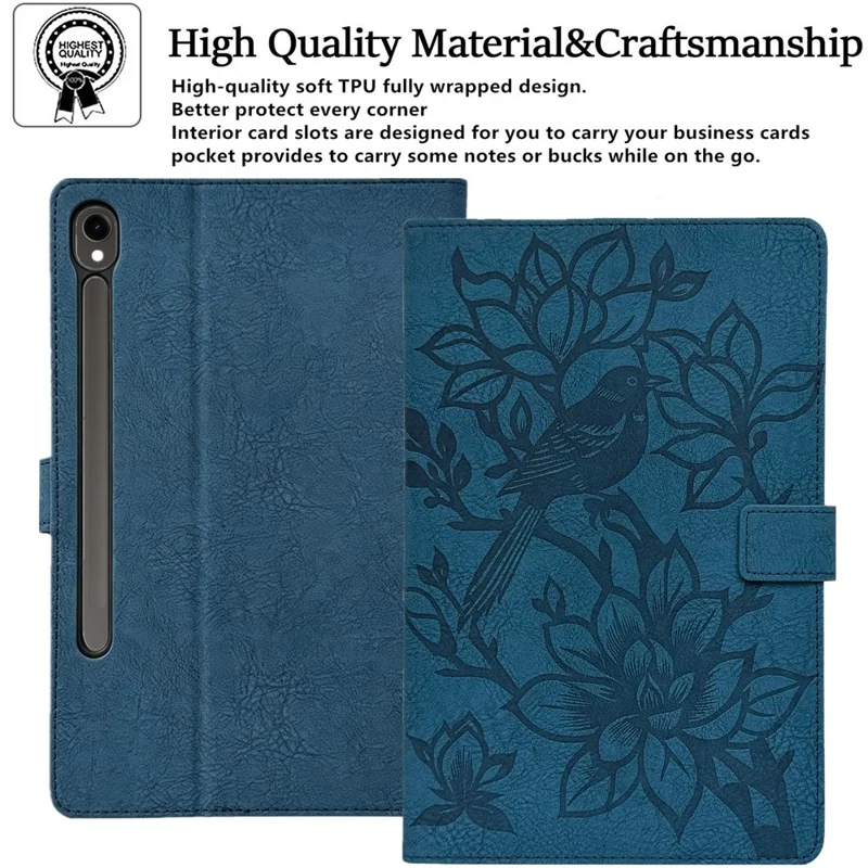 Tablet Case for Samsung Galaxy S9  /  S8  /  S7  Embossed Magpie Pattern TPU PU Protective Cover with Card Slots - Blue