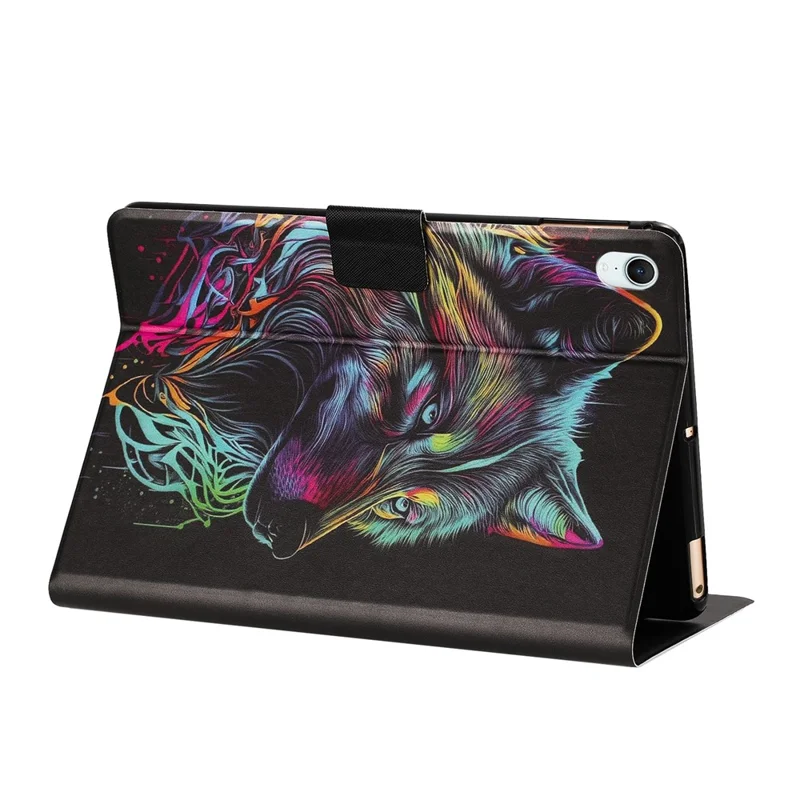 Tablet Case for iPad mini (2024)  /  (2021) Leather Stand Case with Card Slots Litchi Pattern Magnetic Flip Protective Cover - Colorful Wolf