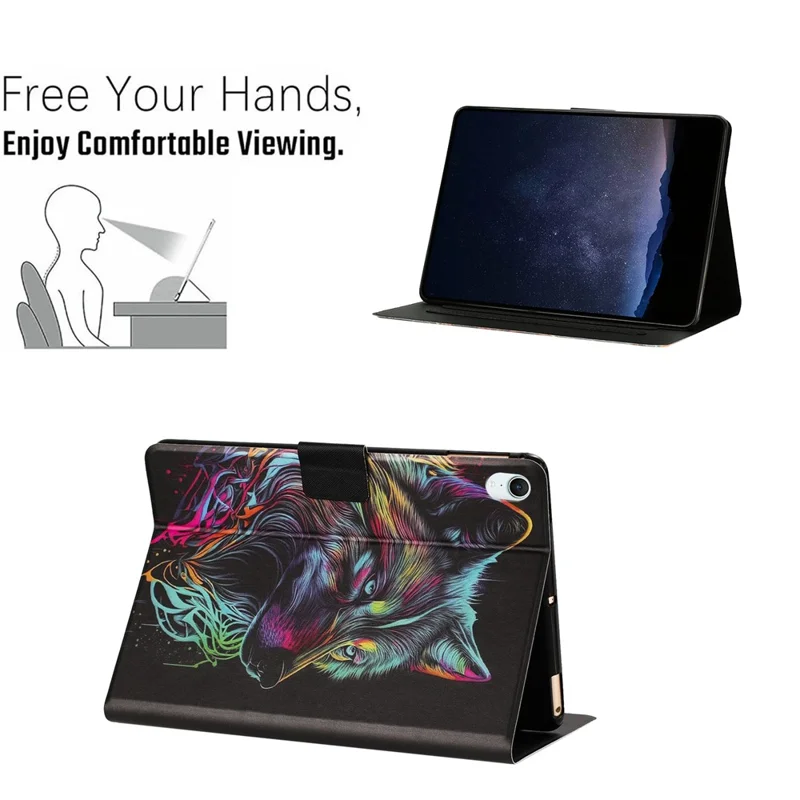 Tablet Case for iPad mini (2024)  /  (2021) Leather Stand Case with Card Slots Litchi Pattern Magnetic Flip Protective Cover - Colorful Wolf