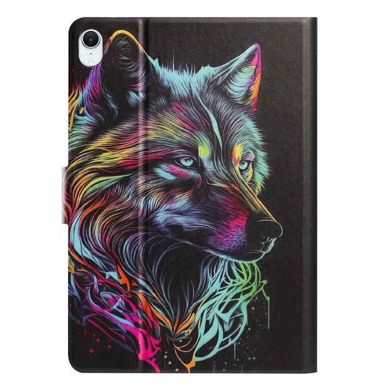 Tablet Case for iPad mini (2024)  /  (2021) Leather Stand Case with Card Slots Litchi Pattern Magnetic Flip Protective Cover - Colorful Wolf