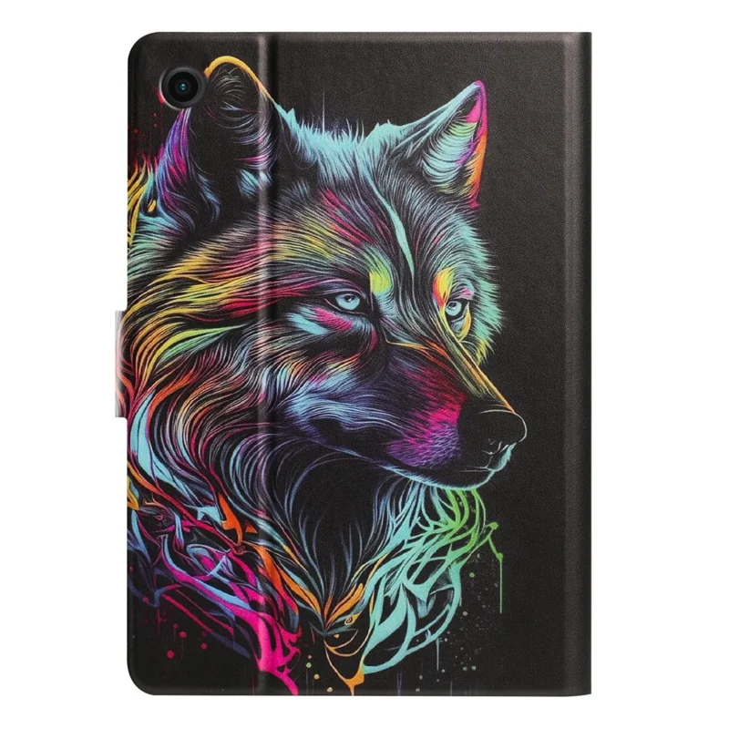 Tablet Case for Samsung Galaxy Tab A11+  /  Tab A9+ Leather Stand Case with Card Slots Litchi Pattern Magnetic Flip Protective Cover - Colorful Wolf