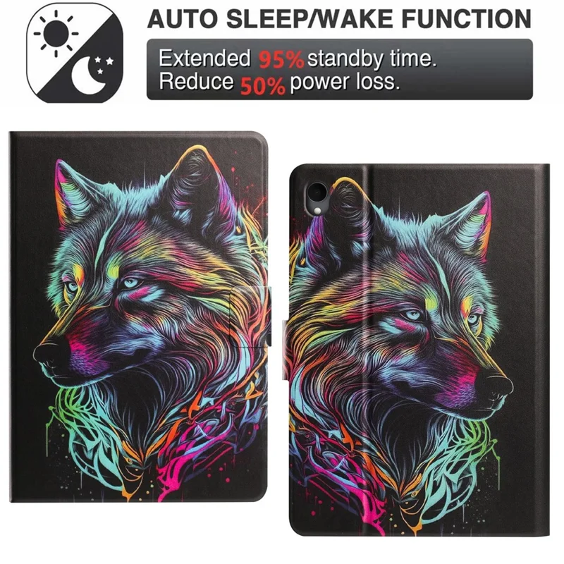 For Samsung Galaxy Tab S11 Tablet Case Leather Stand Case with Card Slots Litchi Pattern Magnetic Flip Protective Cover - Colorful Wolf