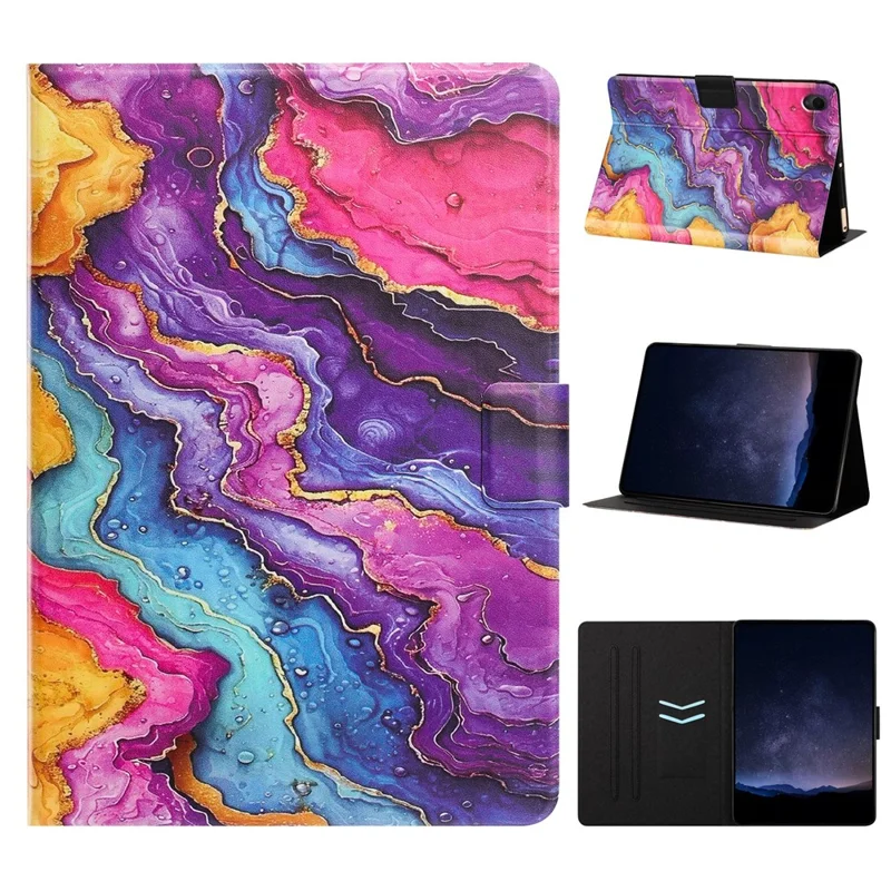 For Samsung Galaxy Tab S11 Tablet Case Leather Stand Case with Card Slots Litchi Pattern Magnetic Flip Protective Cover - Colorful Stone