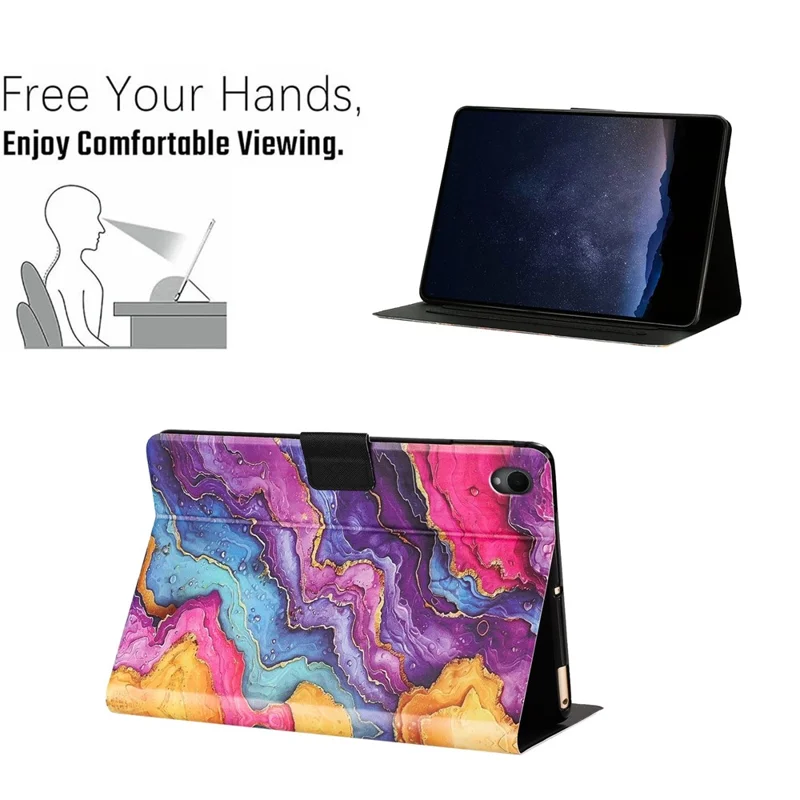 For Samsung Galaxy Tab S11 Tablet Case Leather Stand Case with Card Slots Litchi Pattern Magnetic Flip Protective Cover - Colorful Stone