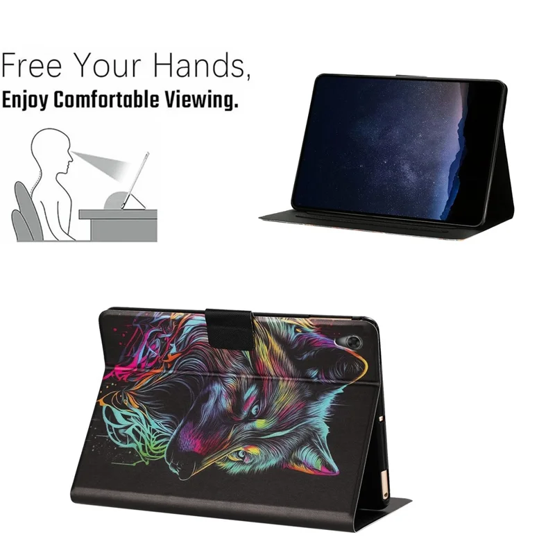 For Lenovo Tab M10 HD Gen 2 Tablet Case Leather Stand Case with Card Slots Litchi Pattern Magnetic Flip Protective Cover - Colorful Wolf