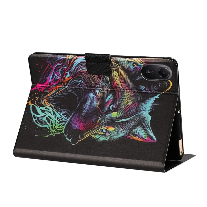 For Xiaomi Redmi Pad 2 Tablet Case Leather Stand Case with Card Slots Litchi Pattern Magnetic Flip Protective Cover - Colorful Wolf