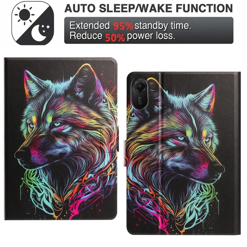 For Xiaomi Redmi Pad 2 Tablet Case Leather Stand Case with Card Slots Litchi Pattern Magnetic Flip Protective Cover - Colorful Wolf