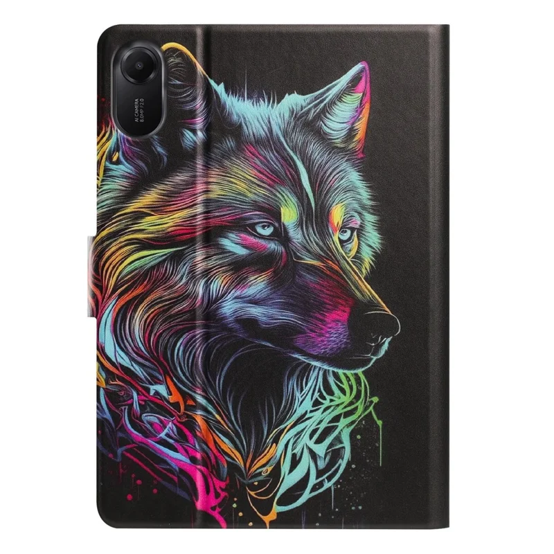 For Xiaomi Redmi Pad 2 Tablet Case Leather Stand Case with Card Slots Litchi Pattern Magnetic Flip Protective Cover - Colorful Wolf