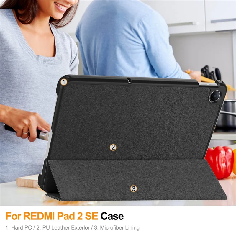 For Xiaomi Redmi Pad 2 9.7 / Pad 2 SE Case Anti-Drop Leather Stand Tablet Cover - Black