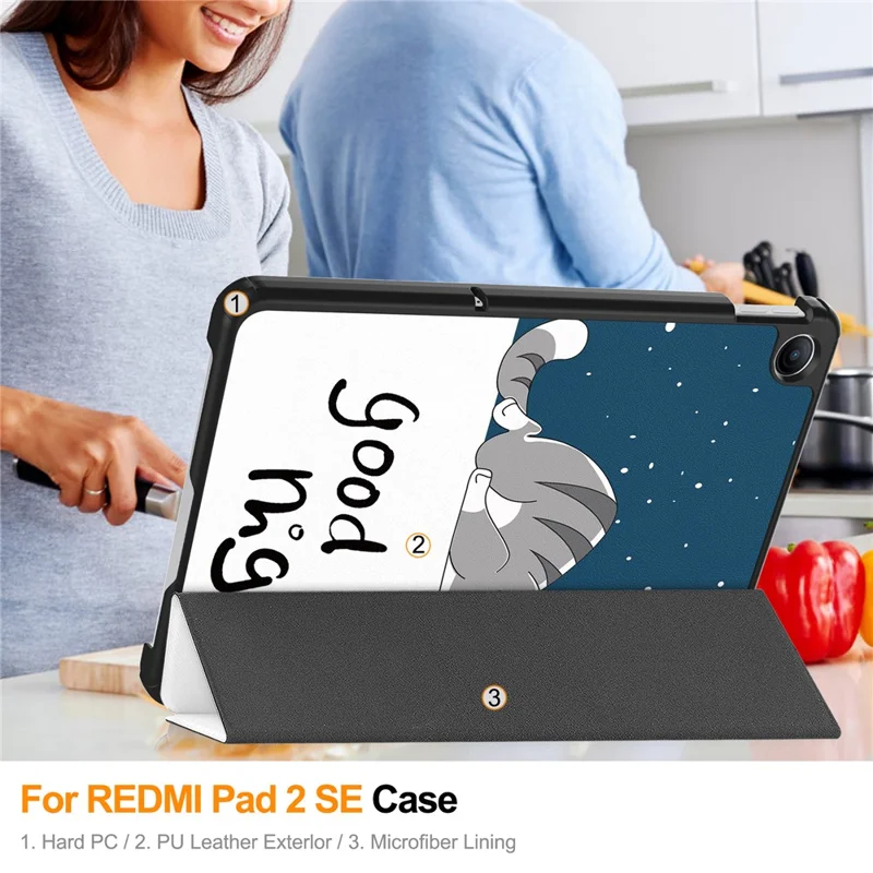 For Xiaomi Redmi Pad 2 9.7 / Pad 2 SE Case Tri-fold Stand Pattern Print Leather Tablet Cover - Cat